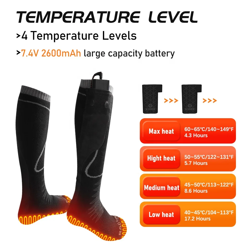 Warm Wireless Battery Prower Long Smart Heated Ski Socks with Heating Custom Design Winter Lithium-ion Battery Unisex Adults