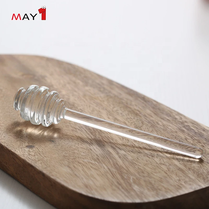 Food Grade Clear Round Shape Beehive Style Borosilicate Glass Honey Jar jam jar with Dipper with Lid