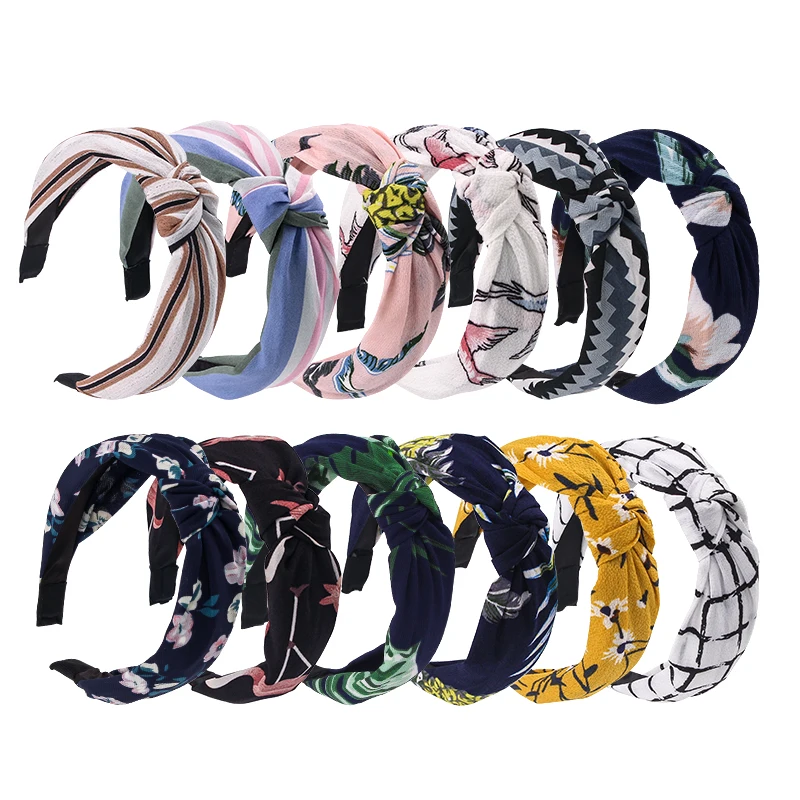New Chic Printed Top Knot Hair Bow Headband Floral Hairband for Women Hair Accessories Flower Headband Wide Hair Band for Girls
