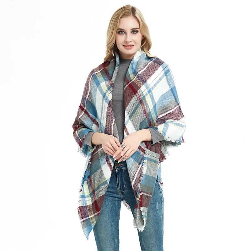 New Style Winter Square Shawl Italian Cashmere Women Oversized Plaid Blanket Scarf