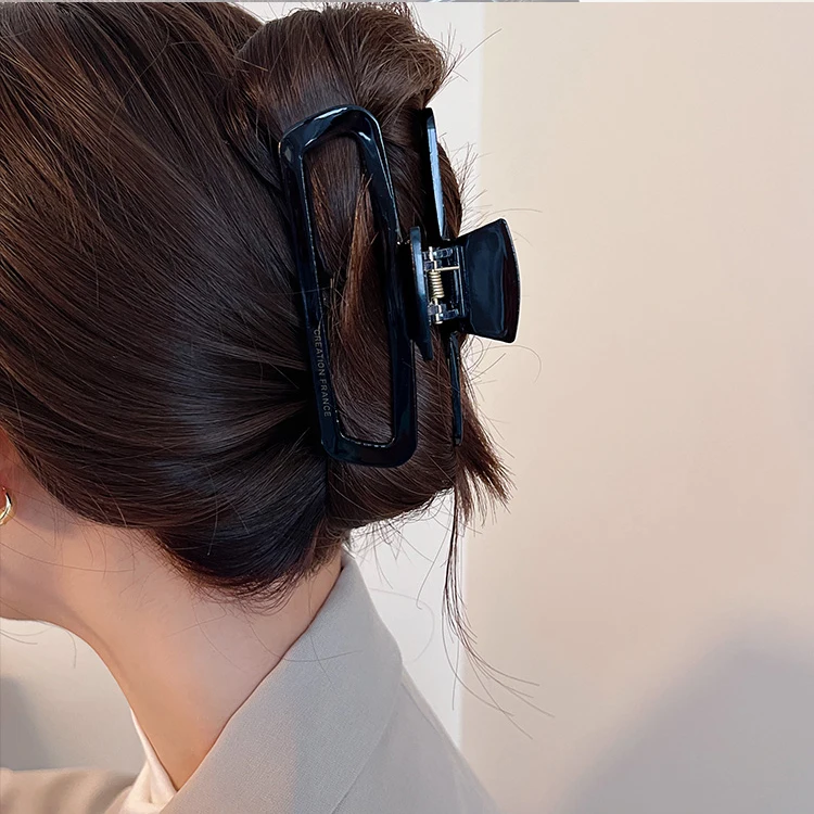 French Acetate Hair Clip Large Hollow Square Hairpin High Grade Black Hairpin Back Head Plate Hairpin Shark Clip