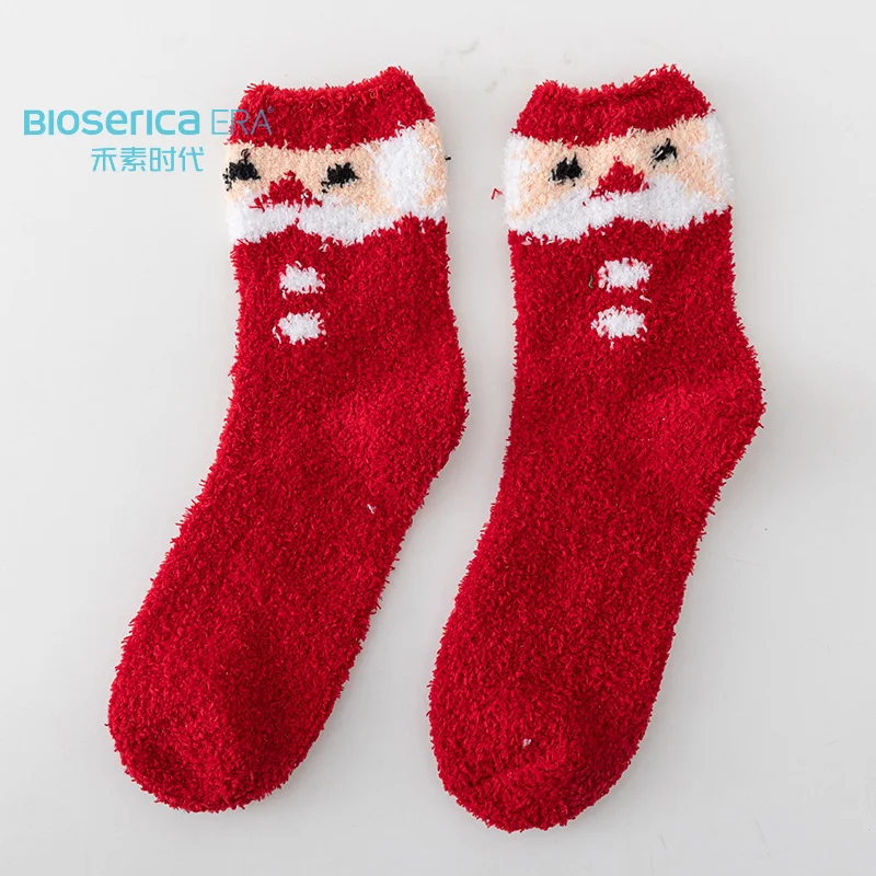 Bioserica Era Soft Fuzzy Crew Socks Set Coral Fleece-Lined Warm Socks Funny Christmas sock Gift