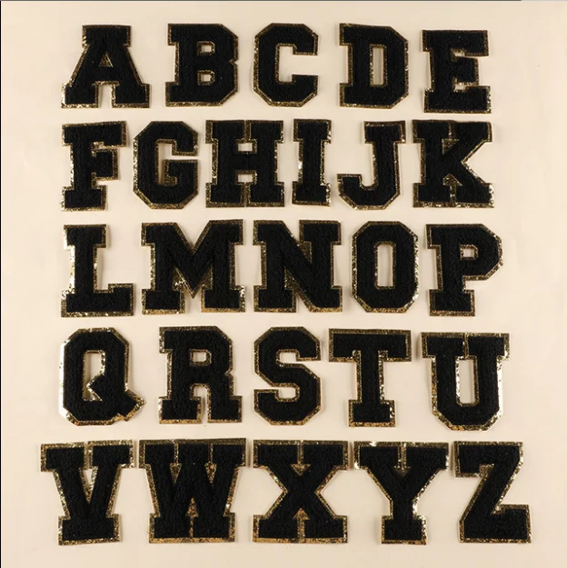 Low MOQ Stock 26 Alphabets A-Z 8CM Monogram Embroidery Patches Cloth Fabric Iron On Chenille Letter Patches