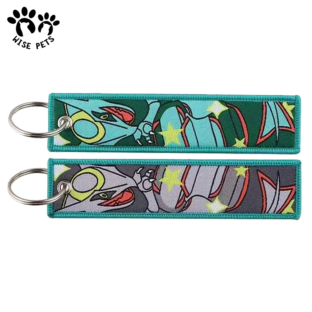 Custom Woven Jet Tag Keychains Embroidery Cute Anime Double-sided Key Chain Motorcycle Car Anime Dragon Ball Embroidery Keychain