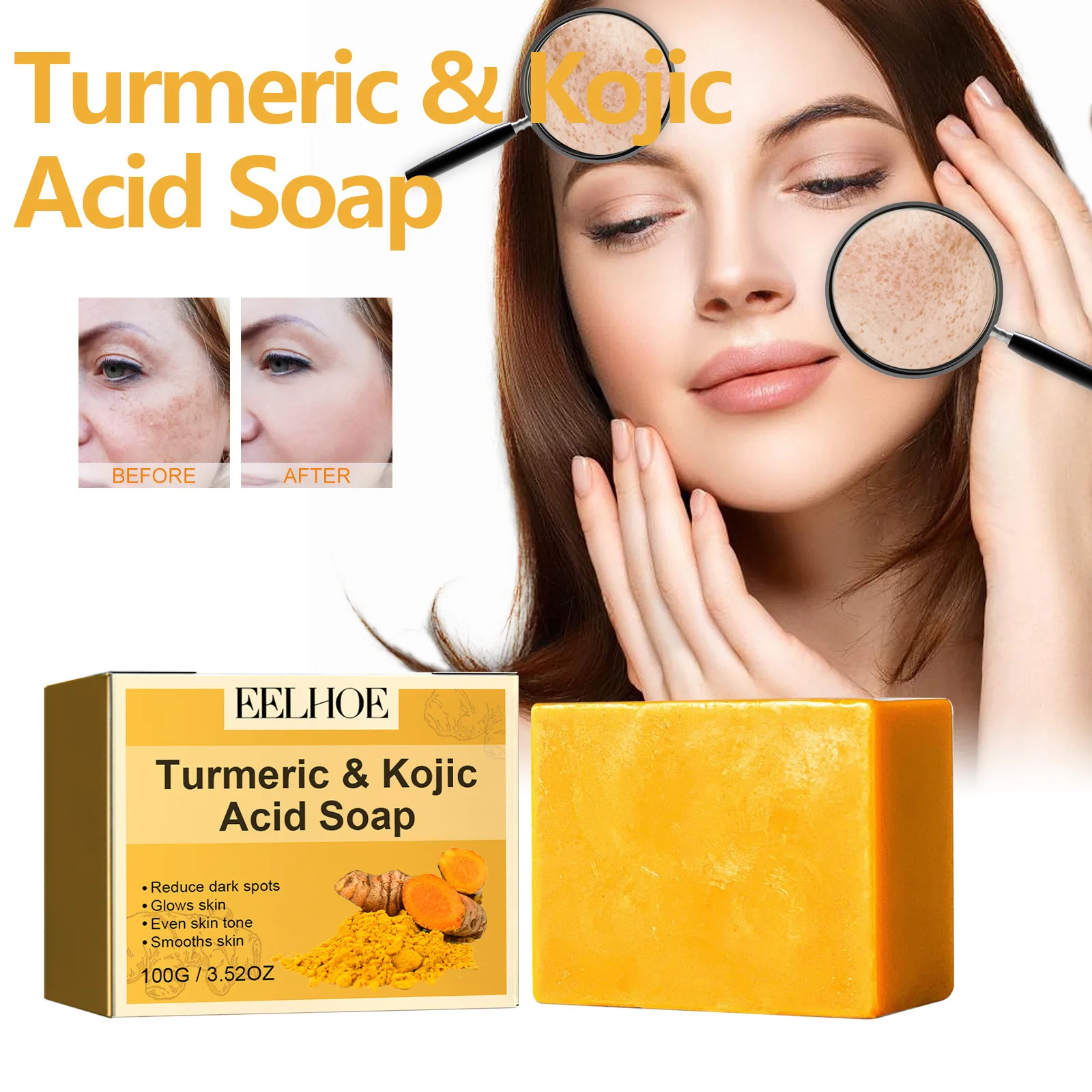 EELHOE Wholesale Gentle Cleansing, Facial Fade Spot Brightening Skin Brightening Moisturizing Curcuma Acid Soap