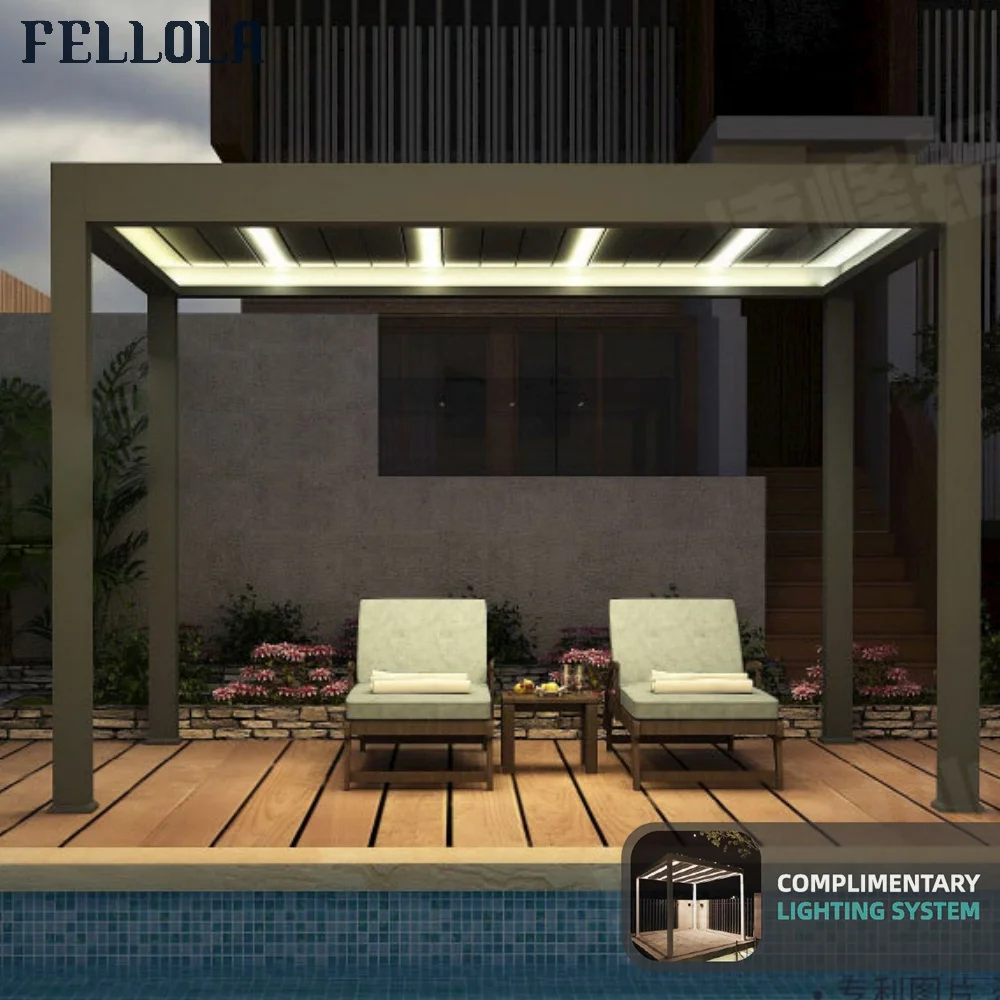 Outdoor Waterproof Electric Motorised Aluminum Pergola Gazebo With Led Lights