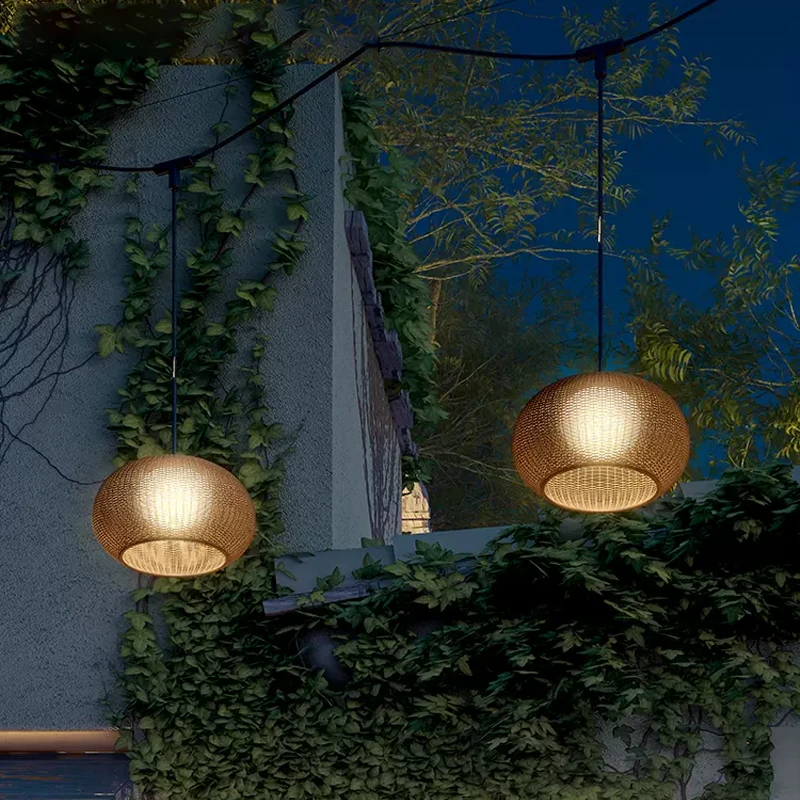 Outdoor Garden Handmade Hanging Lamps Rattan   Bamboo Weave Lamp waterproof IP65 outdoor Rattan chandelier Garden Light