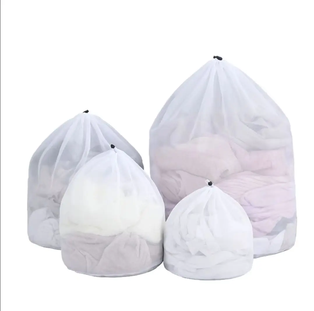 Home Washable Laundry Bag Cleaning Mesh Drawstring Washing Bag Heavy Duty Laundry Storage Bag