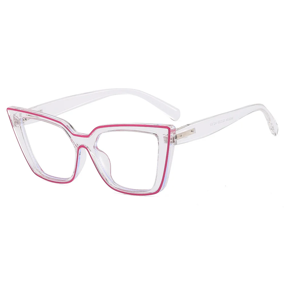 Hot unusual anti blue light myopia eyewear TR90 transparent large frame multi color stroke cat eye women optical glasses frame