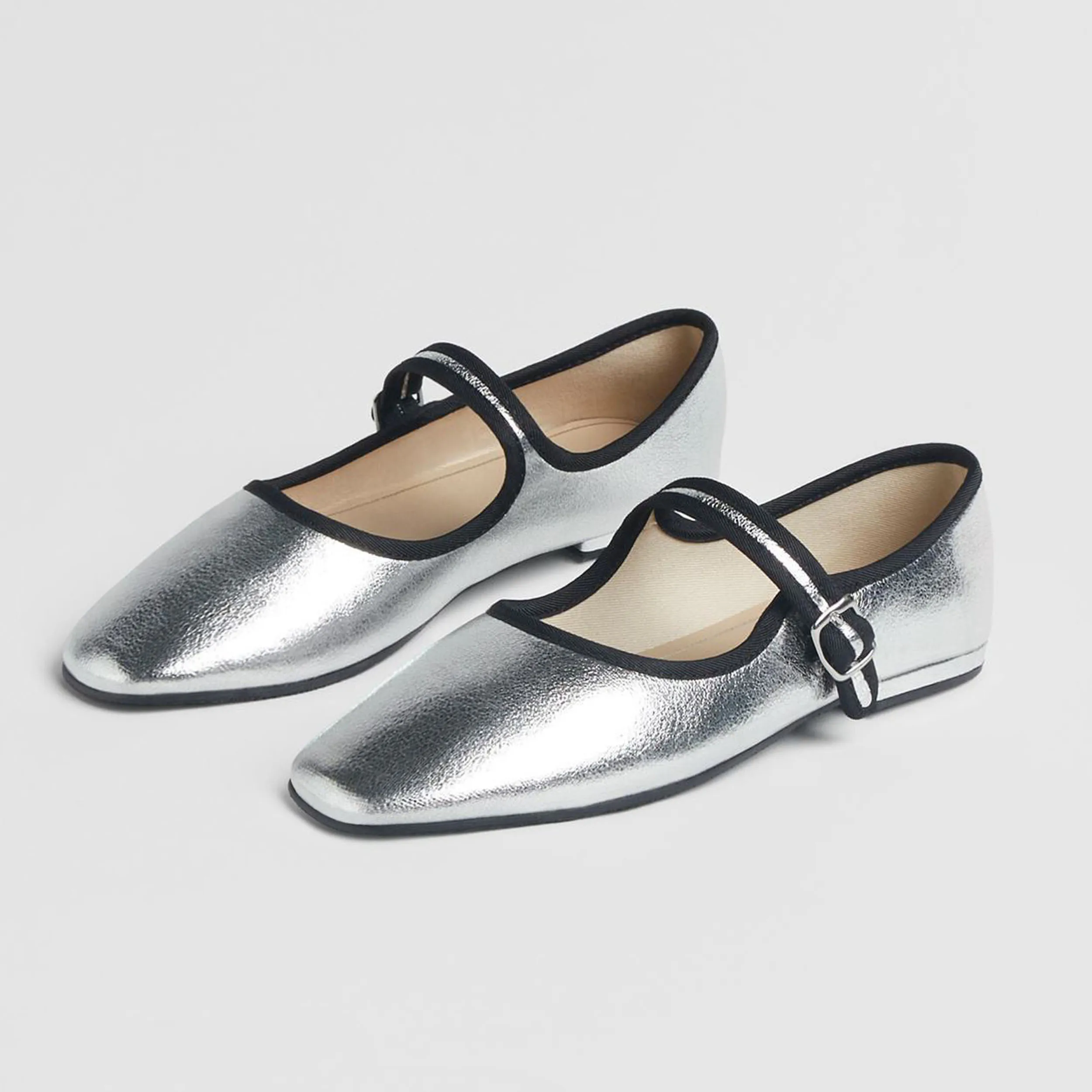 Women Fashion Walking Shoes Ballet Flats Comfortable Ladies Casual Dress Loafers Silver Slip on Flat Mary Jane Pumps