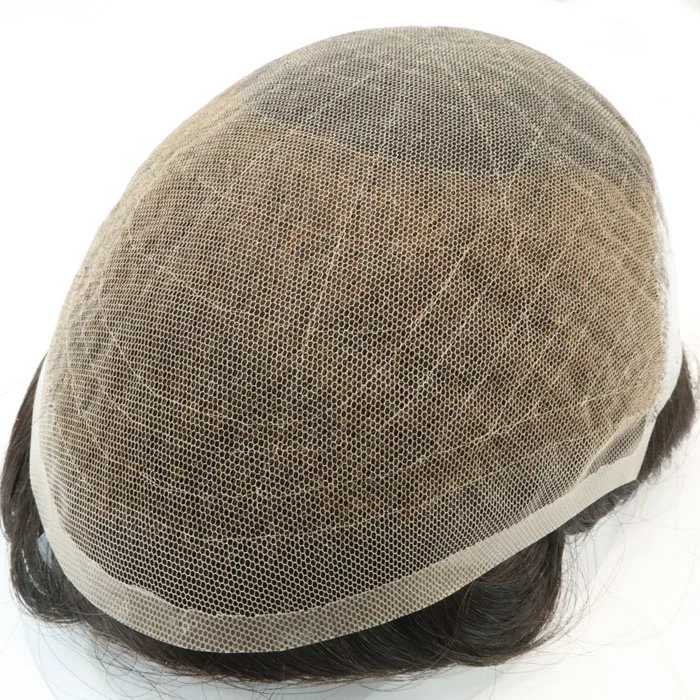 Отбеленные узлы средней плотности французское кружево и искусственные индийские человеческие волосы для мужчин