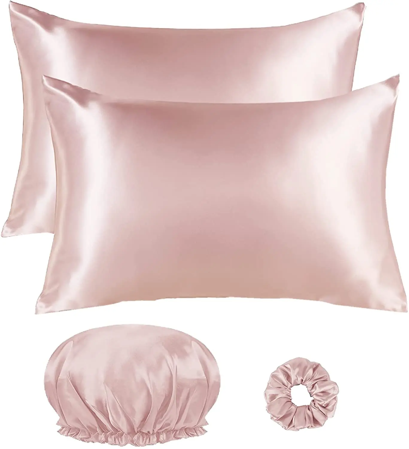 Satin Pillowcase for Hair and Skin et of 2 Silky Cooling Pillow Covers Cases with Scrunchie and Bonnet, Envelope Closure Design