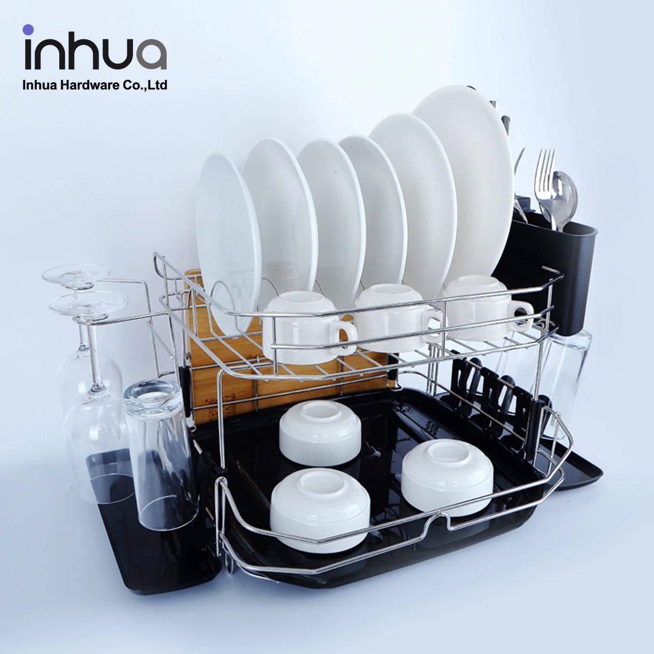 Large capacity 304 stainless steel cutlery dish drying rack double drain rack kitchen