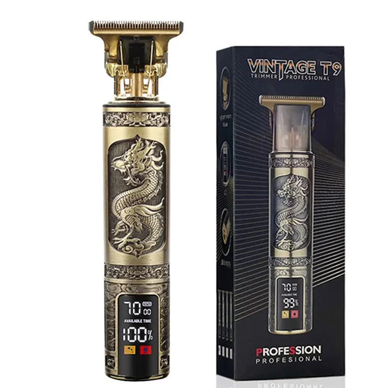 USB LCD Power Display Vintage T9 Hair Trimmer Machine Cordless Hair Cutter Finishing Machine Beard Clipper for Men