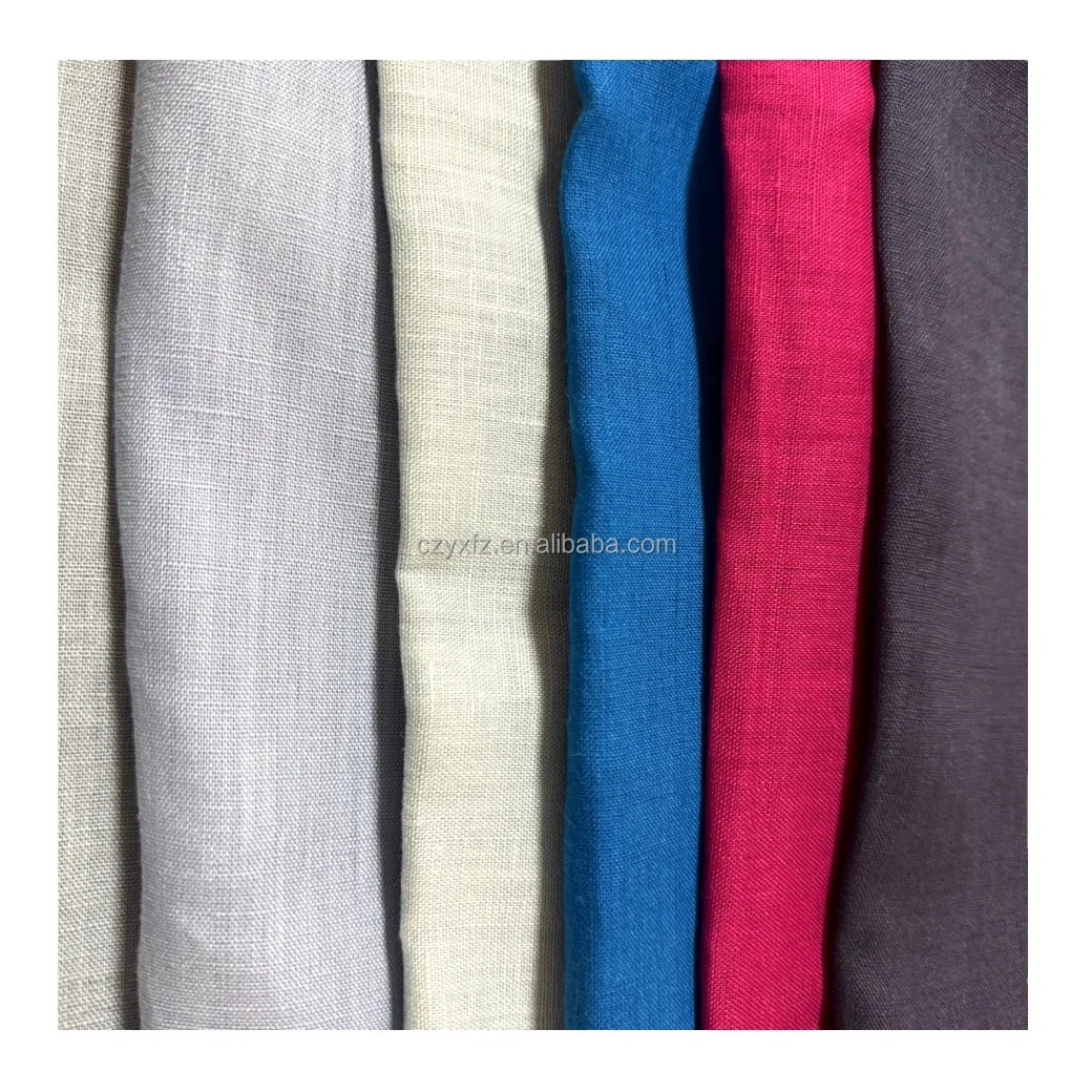 Plain color breathable stone washed woven organic cotton linen fabric wholesale for clothing