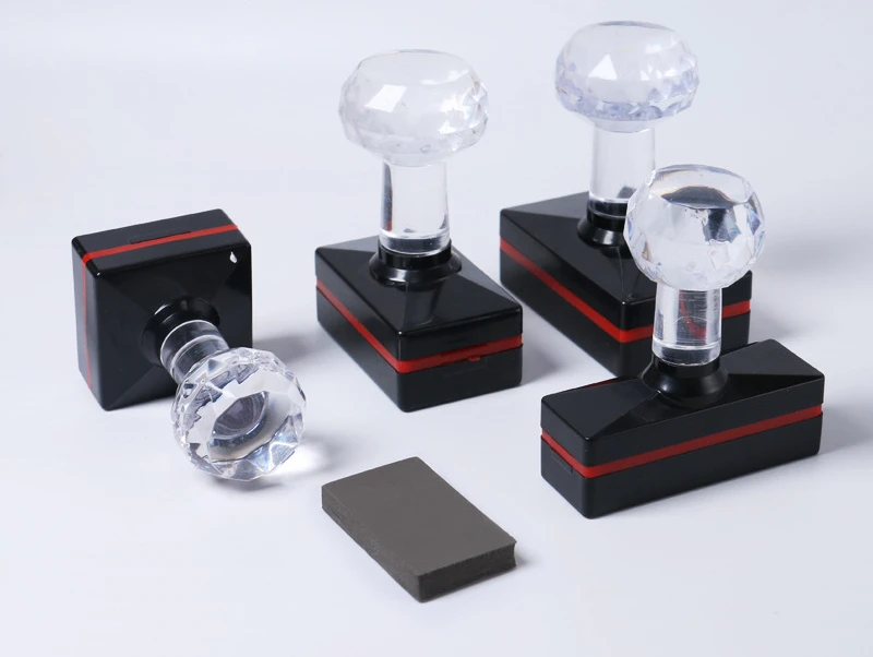 HB Series Custom Any Sizes Pre Inked Stamp Crystal Handle Photosensitive Office Flash Stamps