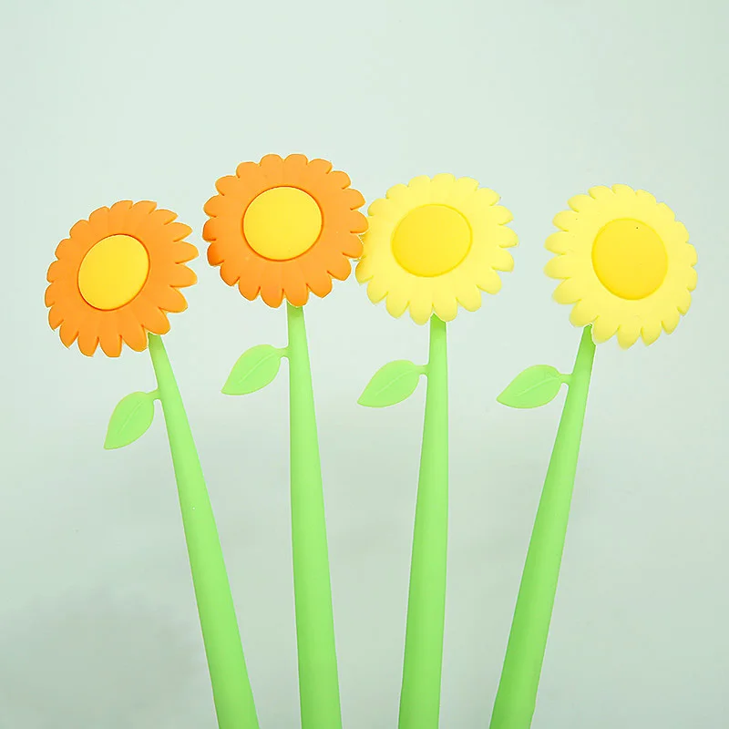 Office School Supplies Sun Flower Pen Silicone 3D Soft Touch Gel Pen Custom Wholesale Pens Cute