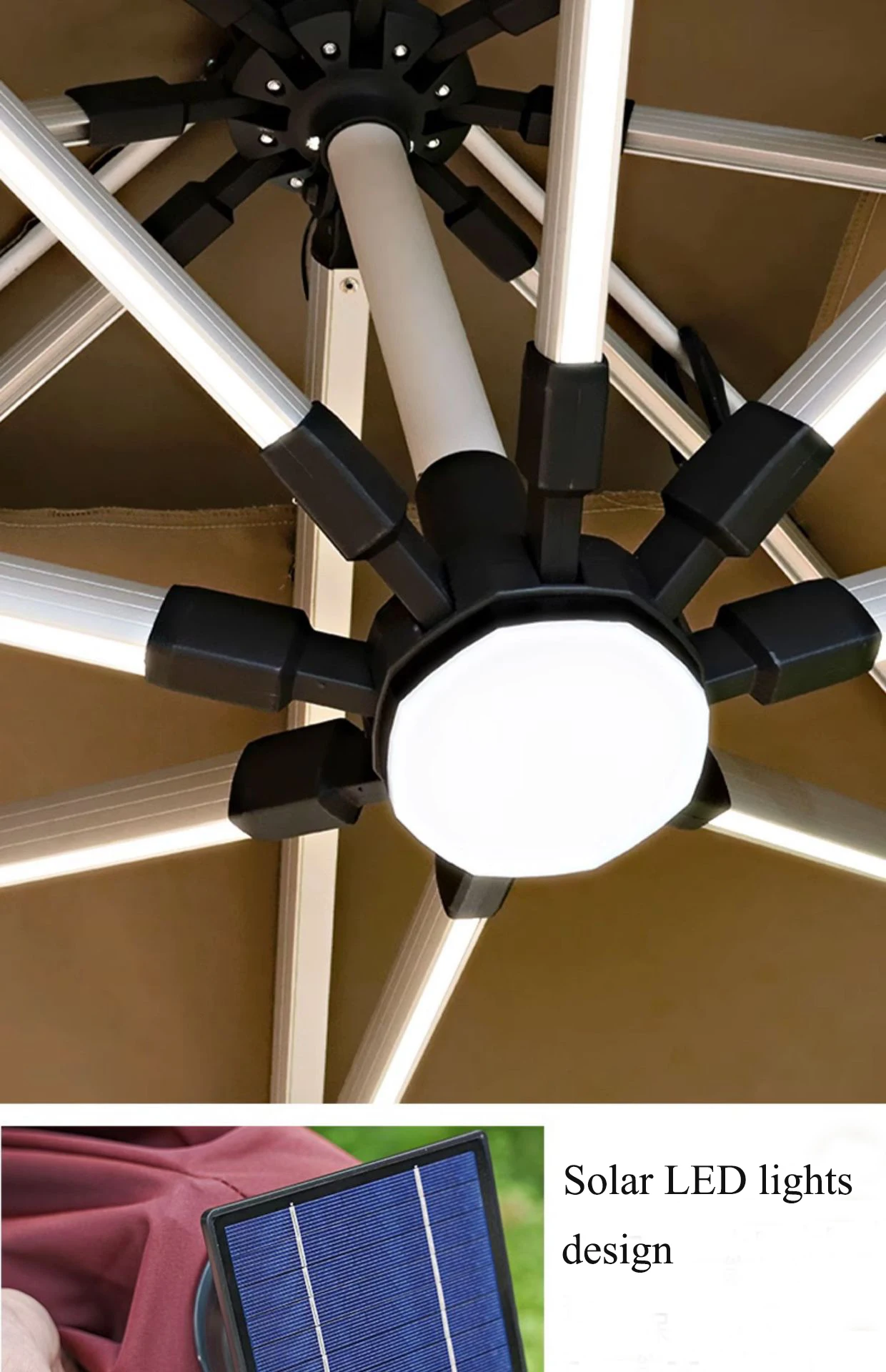 Wholesale Factory Custom Logo Printed Sunshade Parasol Sun Patio Umbrellas with Light Outdoor Beach Garden Big Size Carton