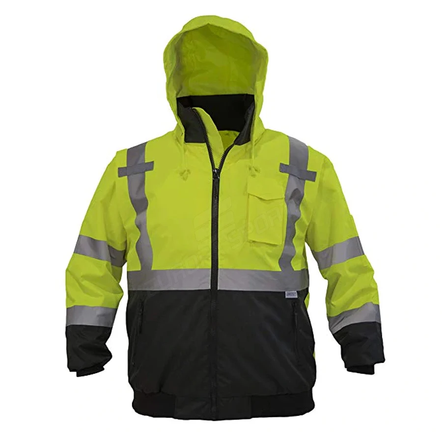 Winter Zipper High Visibility Waterproof Bomber Jacket With Rip Stop Safety Workwear Clothing Reflective Working Clothe