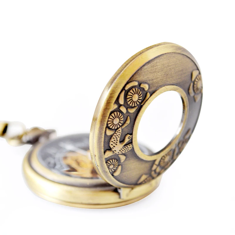 copper skeleton mechanical pocket watch for men and women