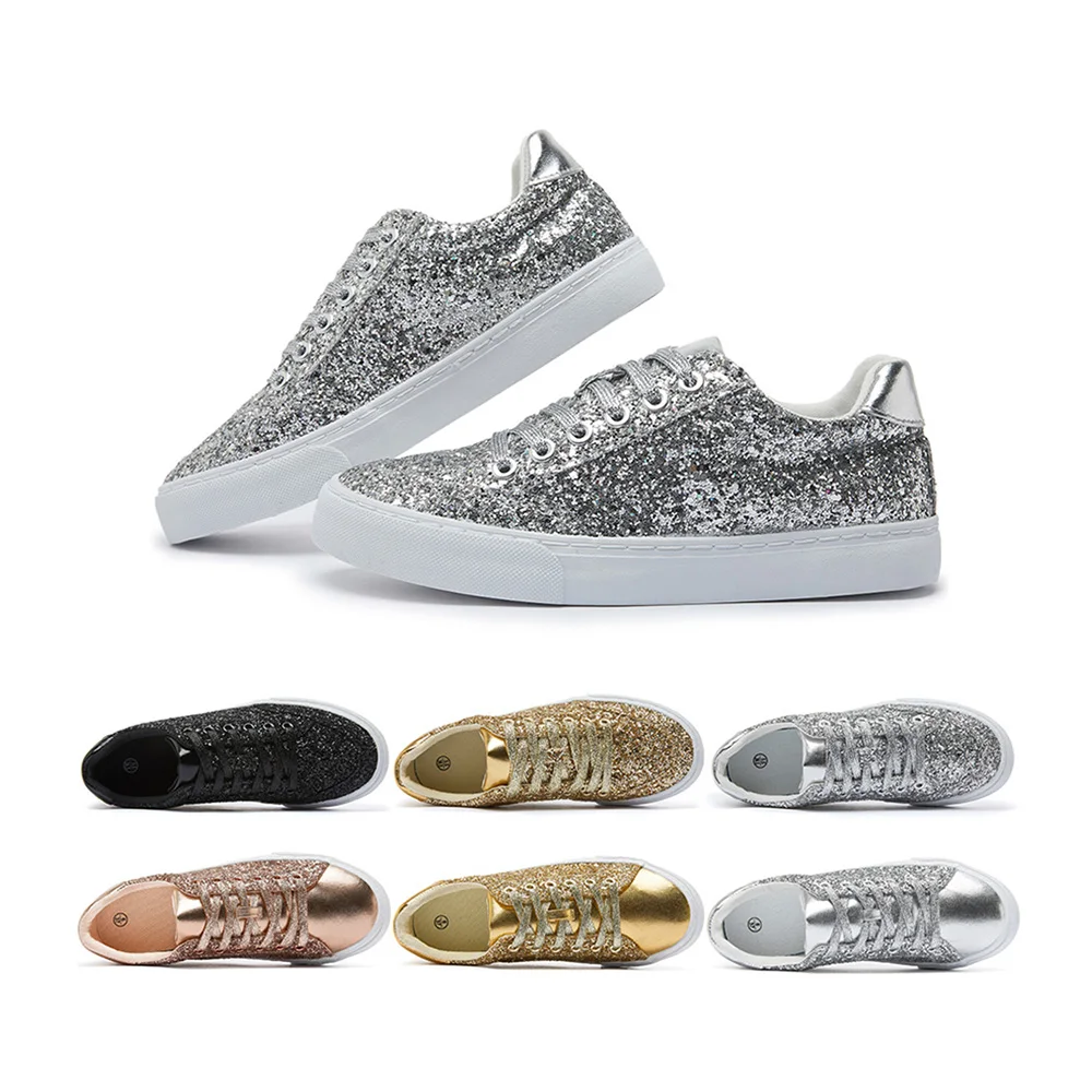 Wholesale Customized Casual Glitter Upper Tennis Skateboarding Casual Walking Shoes For Unisex Summer
