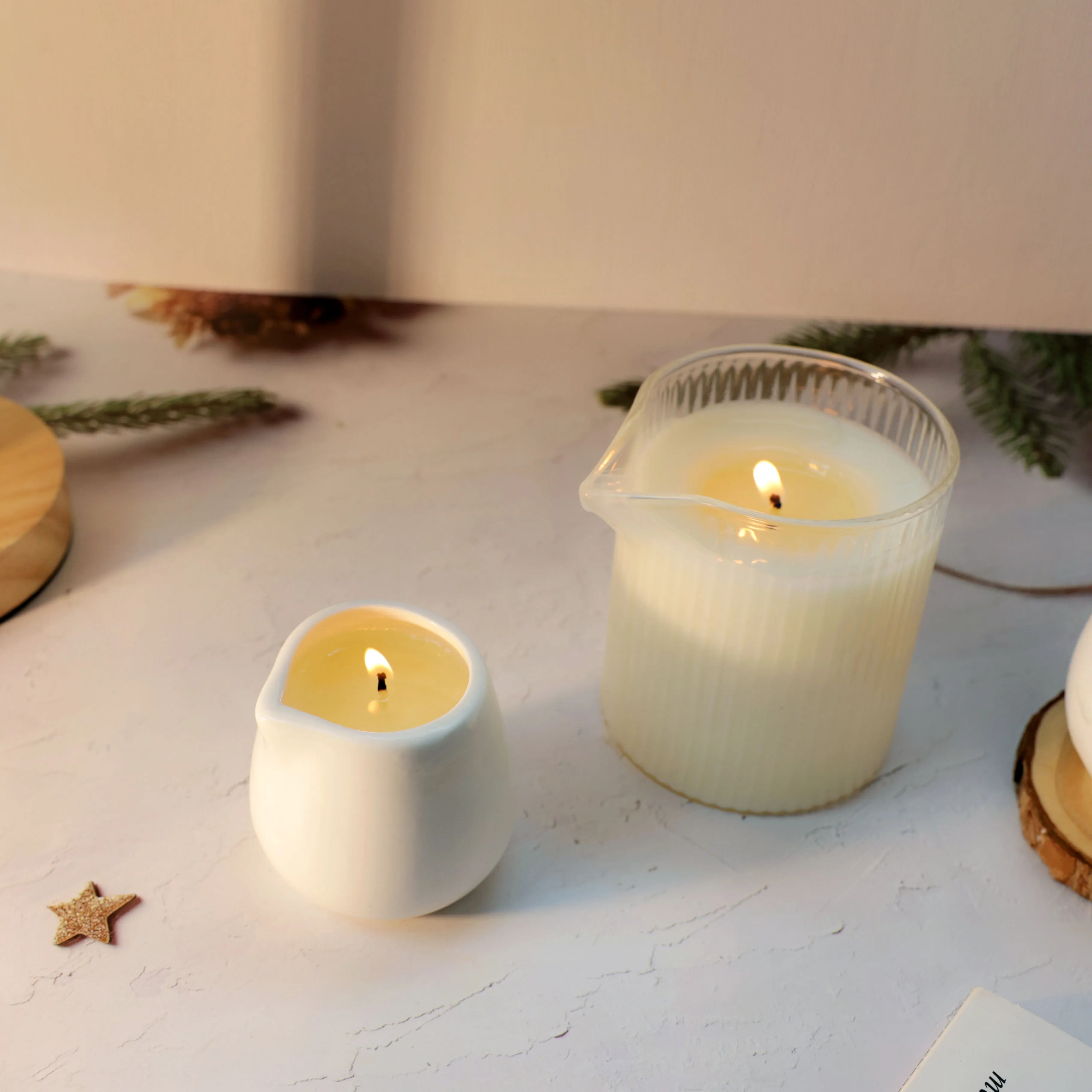 Custom White Home Decor Yoga Meditation Massage Oil Ceramic Jar Soy Wax Scented Candle with Spout