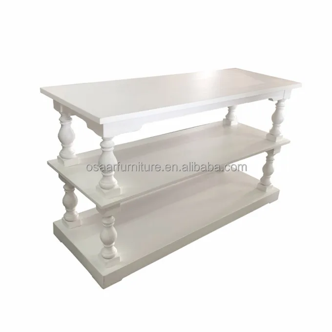 Two Tiers Solid Wood White Painted French Country Console Hall Table
