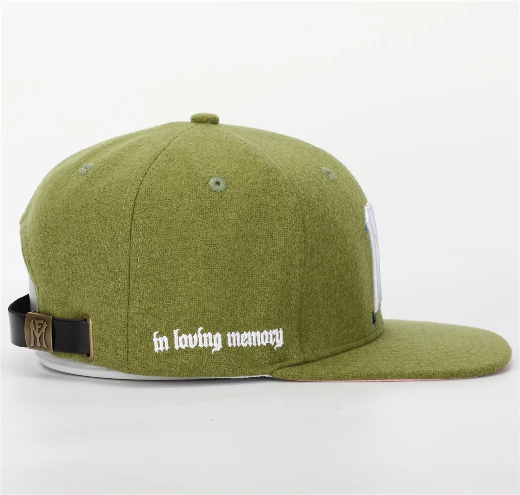 Wholesale Custom Mens High Quality 6 Panel 3D Embroidery Logo Wool Hip Hop Hat,Leather Strap Flat Bill Gorras Snapback Cap