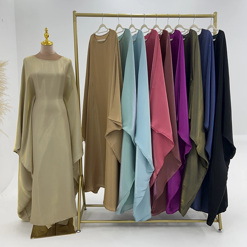 Wholesale Islamic Muslim Women Dress Fashion Modest Abaya Robe Arab Dubai Plus Size Shiny Satin Muslim Dresses for Women