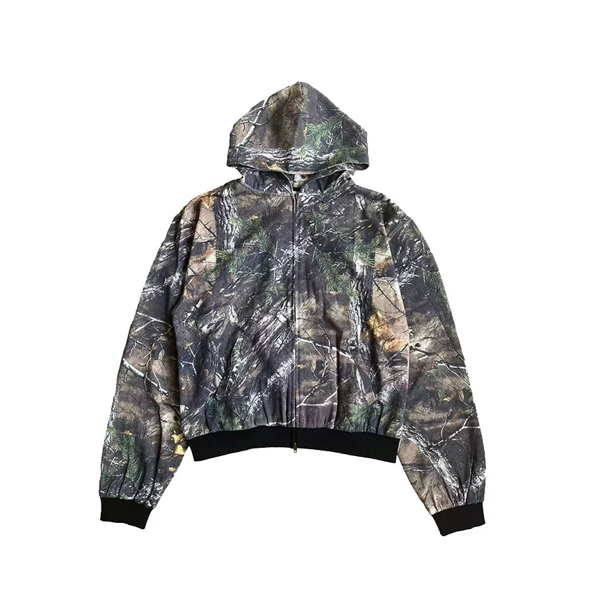 Finch custom factory direct custom print camouflage jacket pre washed jean jackets zipper jacket hoodie