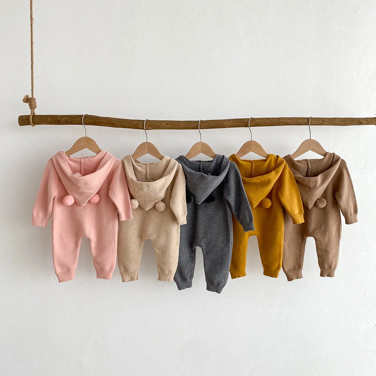 Custom Logo Autumn Newborn Baby Knit Sweater Playsuit Infant Knitted Sweater Romper Kids Girl Solid Color Bodysuit