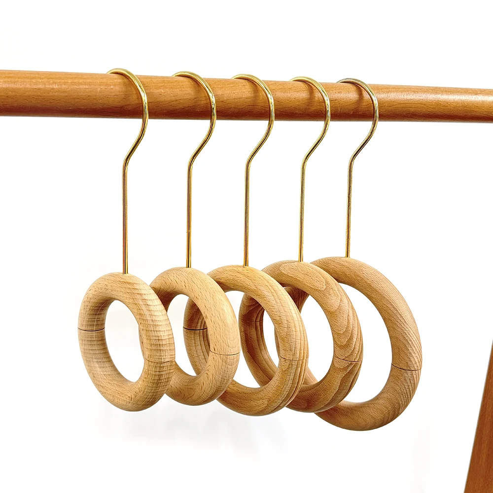 Wholesale New Design Towel Wooden Hanger Scarf Ring Heavy Duty Round Tie Wood Hanger For Shawl