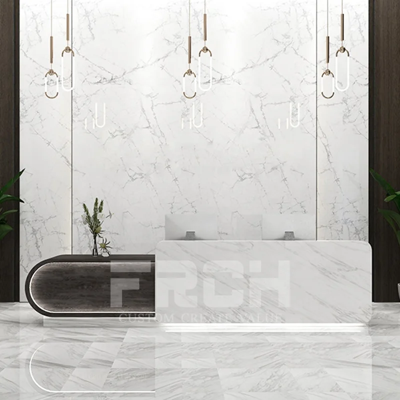 Современный индивидуальный деревянный светодиодный светильник белый мрамор для отеля стоматологии офиса салона спа стойка регистрации