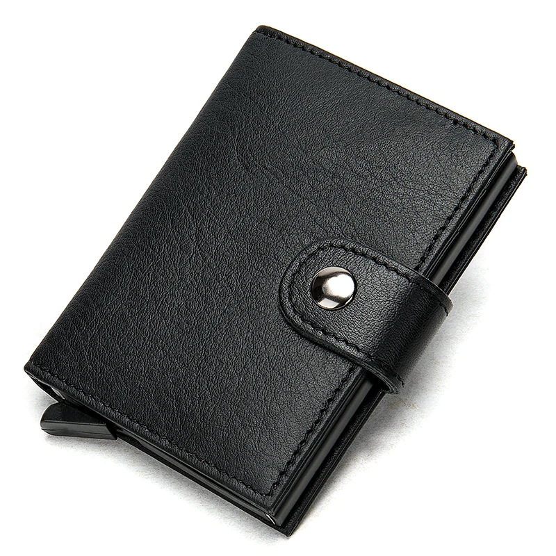Cowhide Leather Wallet with Card Holder for Men Leather Coin Pocket Wallet Automatic Pop Up RFID Blocking Card Holder