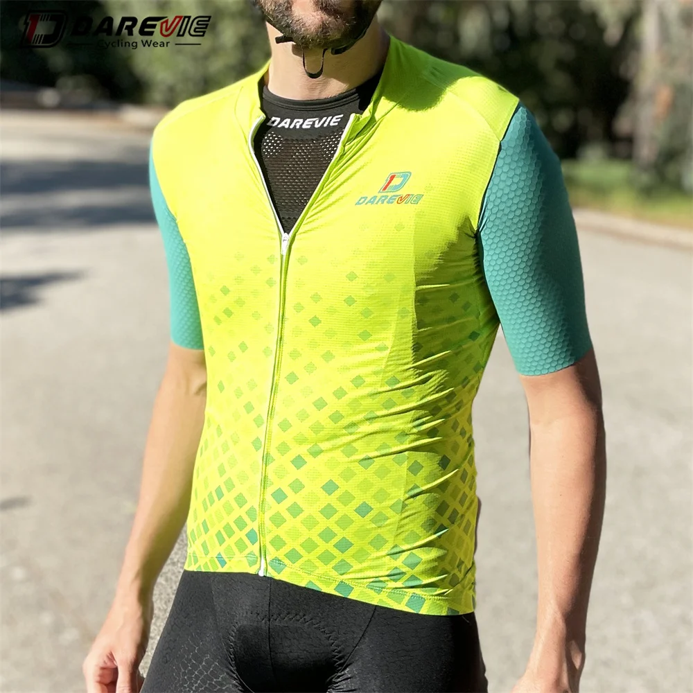 Darevie Custom Logo Cycling Clothing Green Breathable City Road Bike Pro Cycle Jersey With Pattern