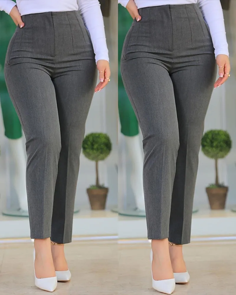 King Mcgreen Star Pencil Pants Elegant Solid High Waist Slim Zipper Fly Trousers Fashion Summer Female Chic Office Lady Pants