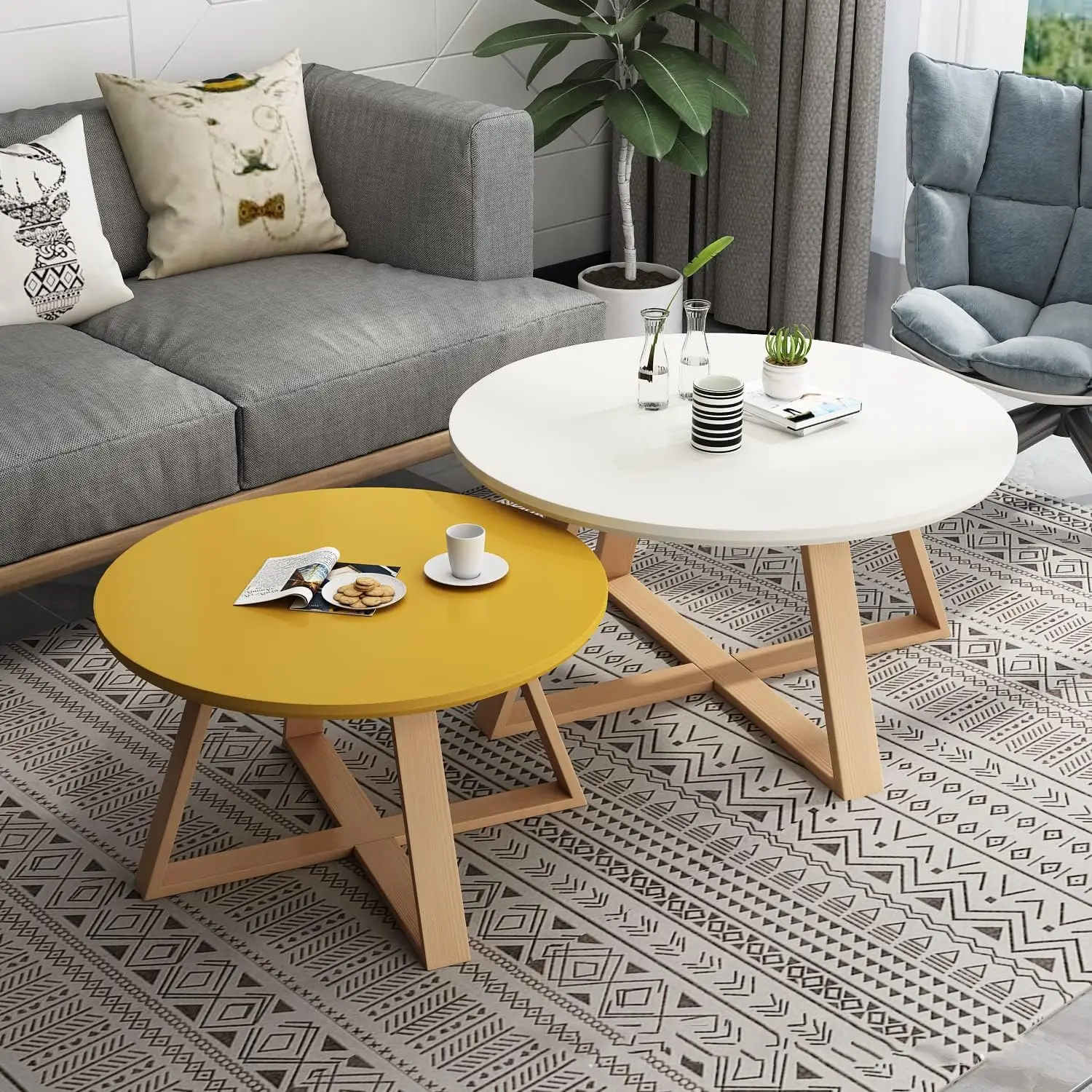 Small Modern Sofa Nordic Style Living Room Round Luxury End Side Bed Coffee Table Wood Wholesale