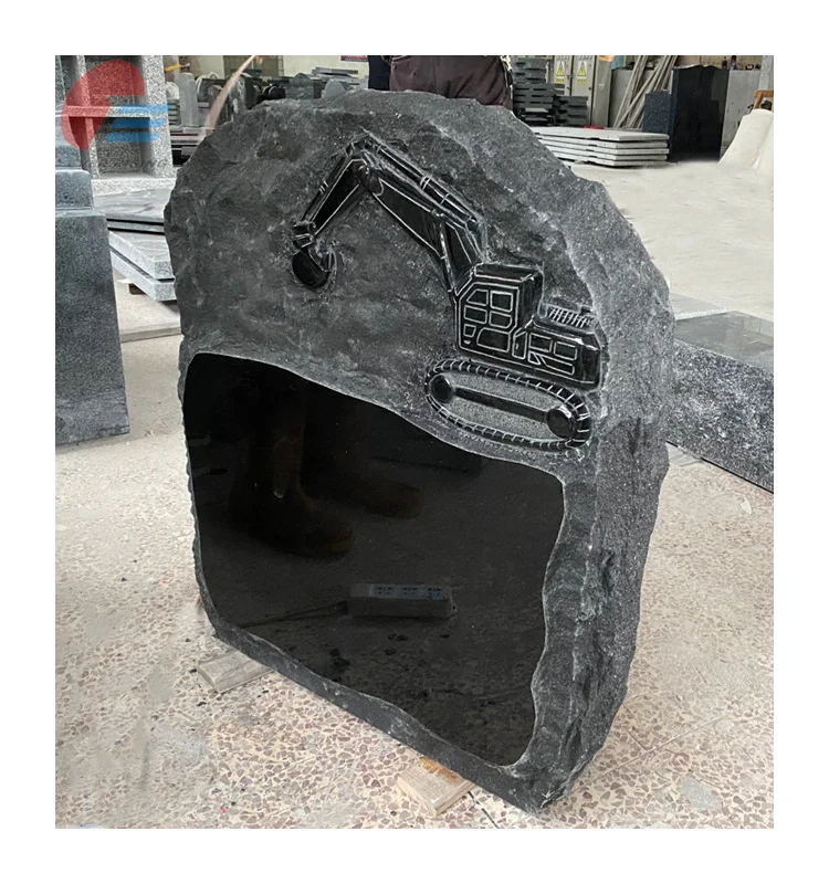 High quality Shanxi Jet Black  custom Monument and Headstone with excavator carving
