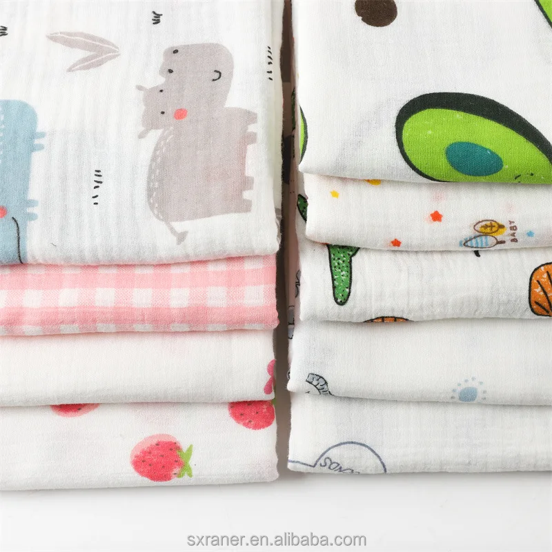 Organic soft Natural printed breathable custom muslin fabric for clothing, baby products, and home textiles