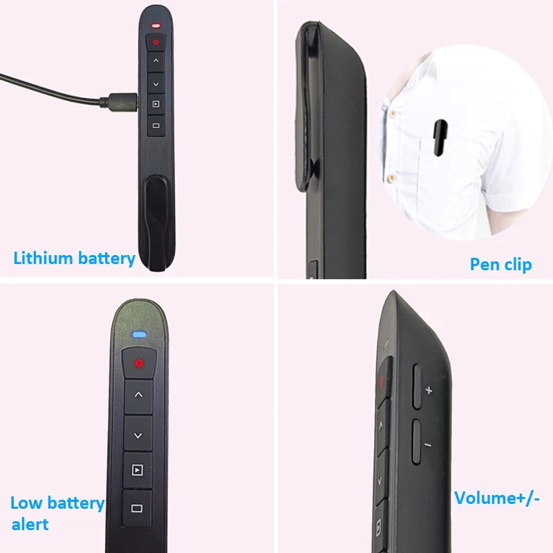 Volume Control Wireless Laser Presenter USB Flip Rechargeable Battery Laser Pointer Presenter PPT Power Pointer Clicker Page