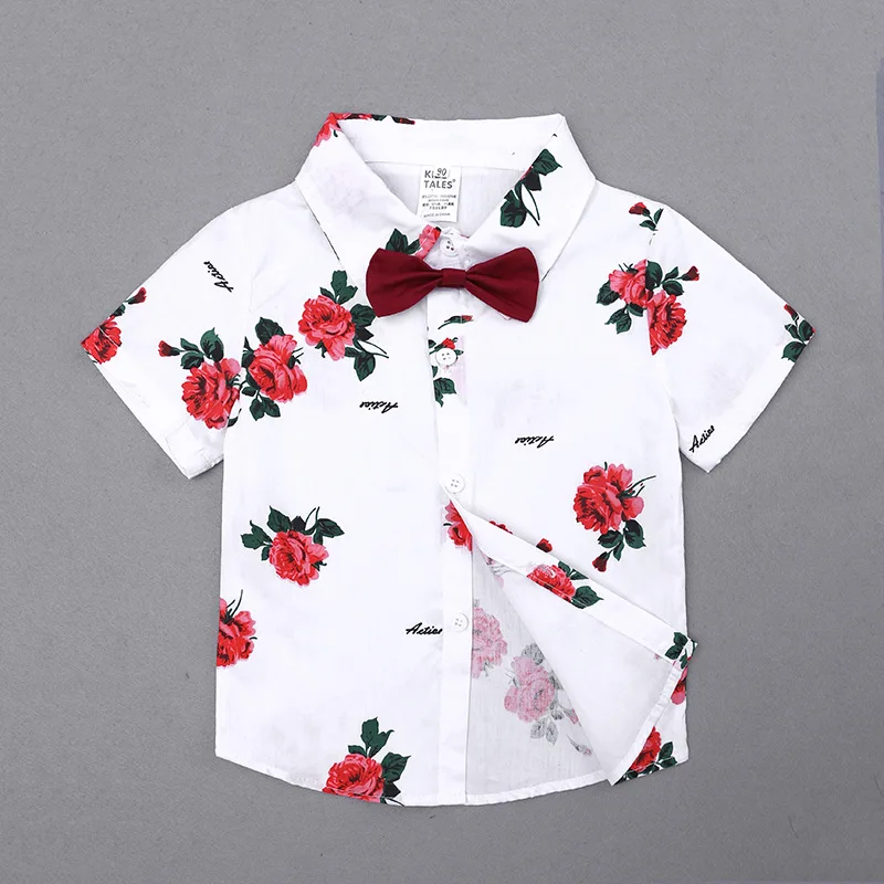 Latest design summer short sleeve print flower shirt shorts 2pcs kids children clothing sets newborn baby boy dress designs