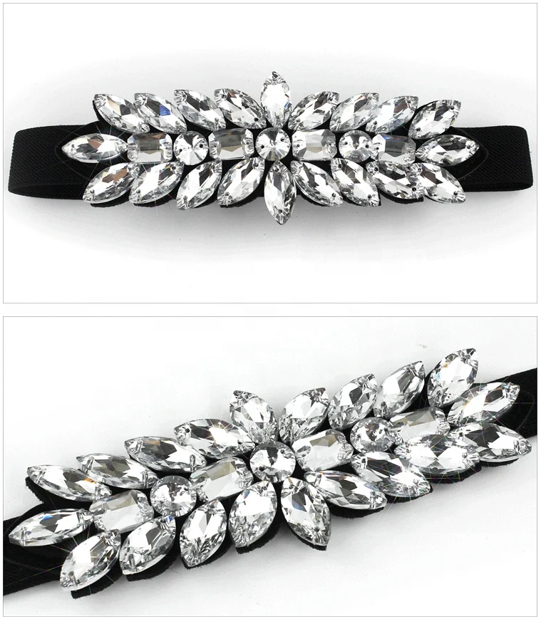 Interlockings Waistband Women Rhinestone Beaded Crystal Stone Elastic Belt for Wedding Party