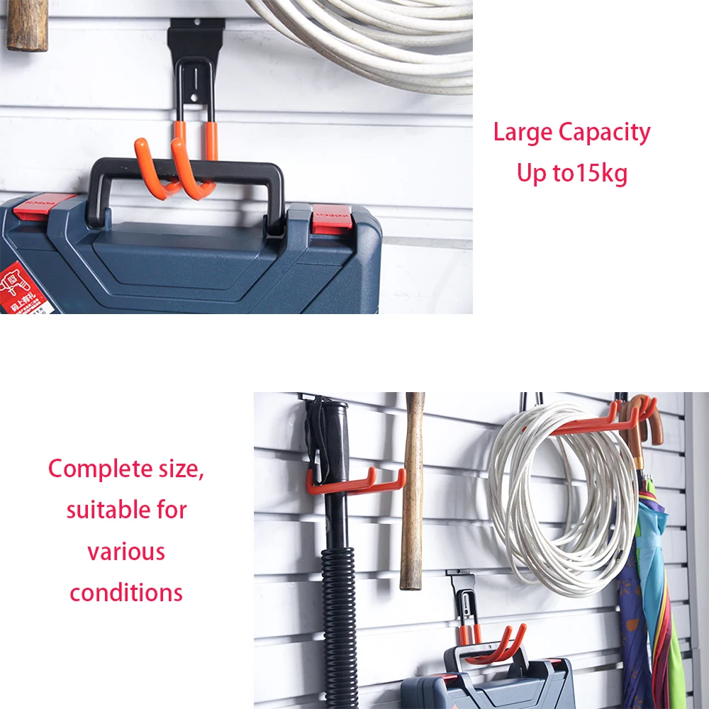 Heavy Duty Steel Slat Wall Garage Hook For Garage Storage Utility Double Hooks With Anti-Slip Coating