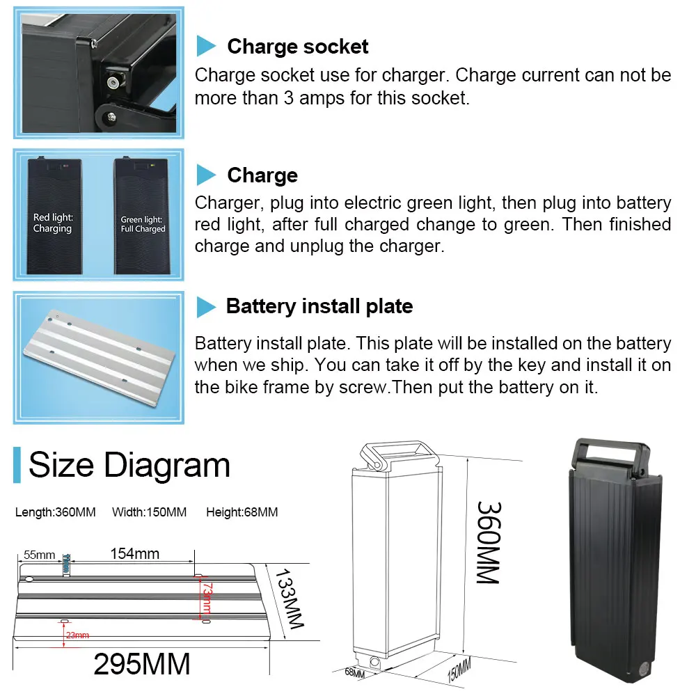 500w 1000W 48v 15ah rear rack battery for electric bike monster electric bike electric city bike