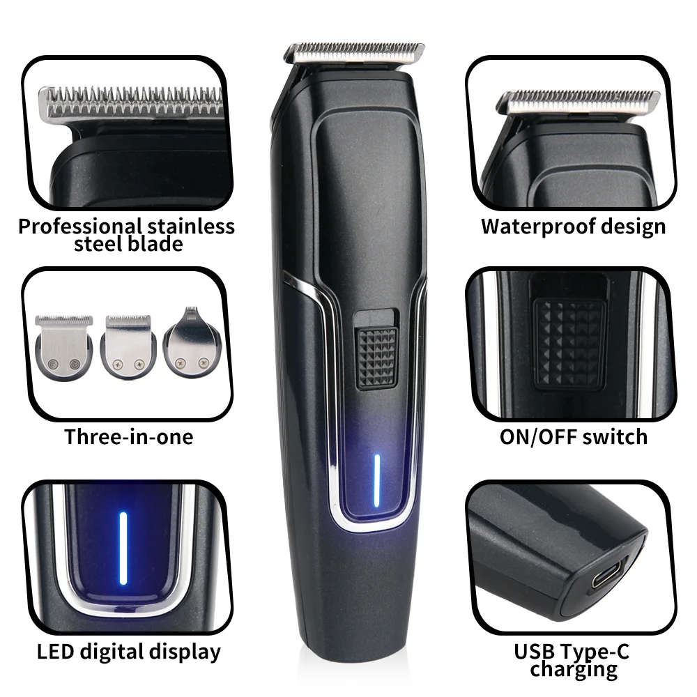 PRITECH usb charging 90mins-using cordless hair clipper 3-in-1 electric hair trimmer