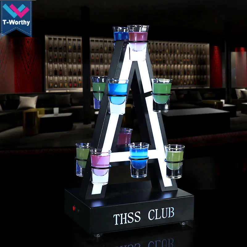 Ferris wheel Shape Rechargeable LED 24 Shot Glass Cocktail cup holder Display barware Serving Stand Shot Tray