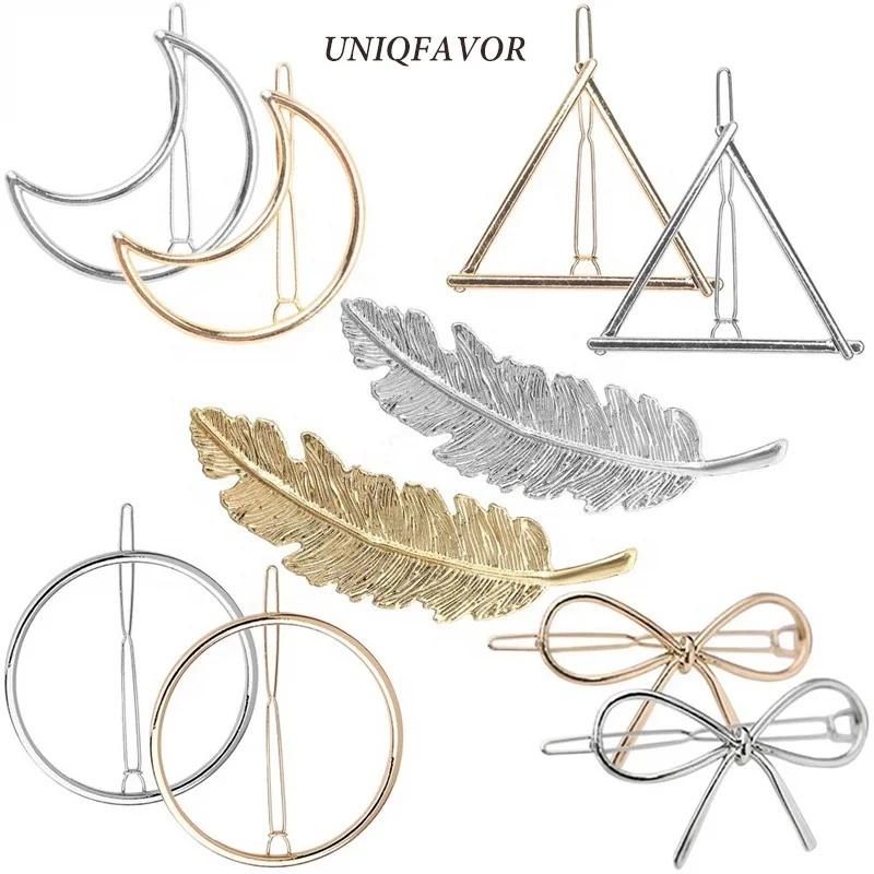 Minimalist Barrette Dainty Feather Hair Pins Triangle Circle Bow Infinity hairgrips for Woman Girls Geometric Hair Clips