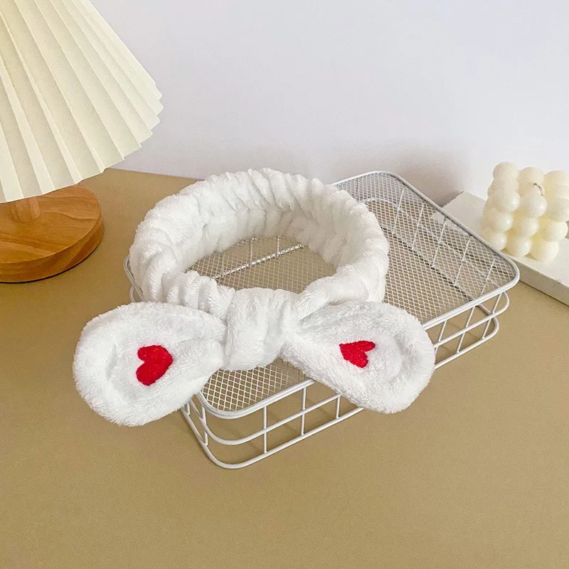 Women Fashion Lovely Soft Carol Fleece Heart Bow Makeup Cosmetic Shower Elastic Hair Band Hair Lace Headband
