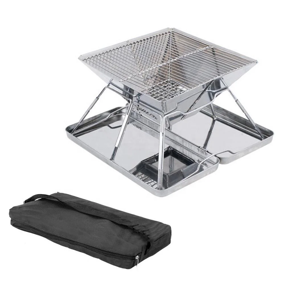 Folding Campfire Grill Camping Fire Pit Outdoor Wood Stove Burner 304 Stainless Steel Portable Camping with Carrying Bag