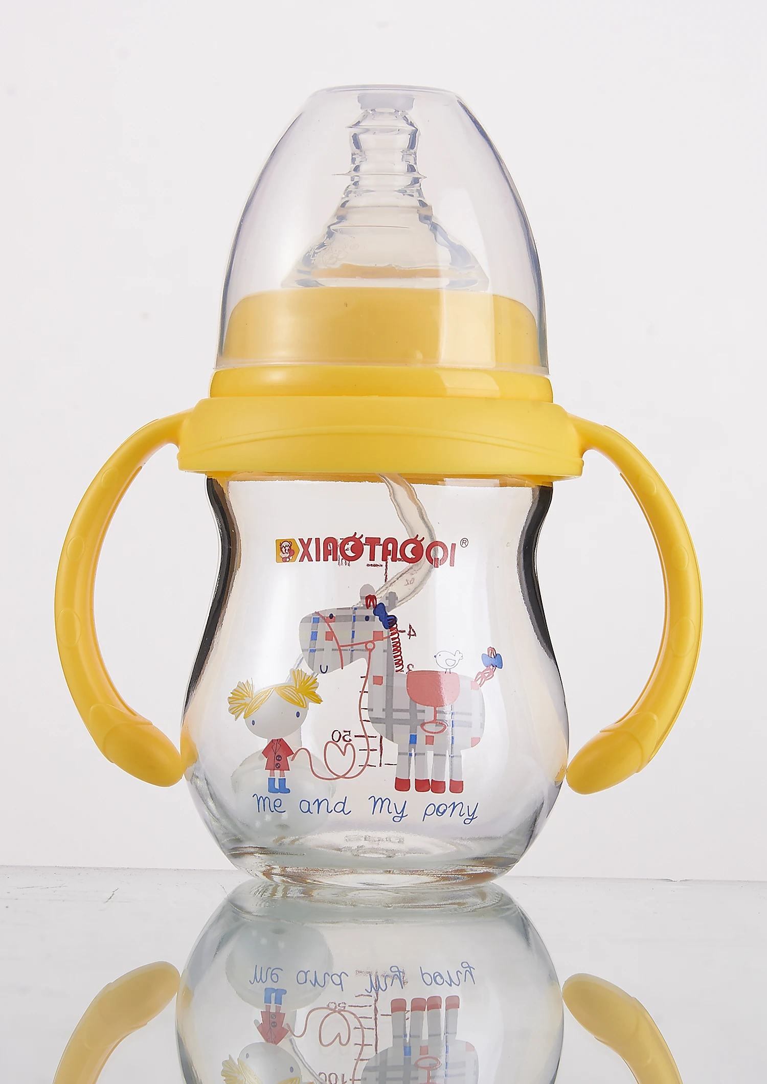 Free Sample Wide Neck With Handles Middle Borosilicate Glass Baby Glass Feeding Bottle